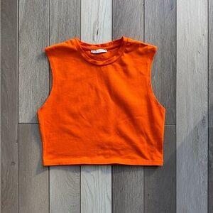 Zara Orange Sleeveless Crop Top